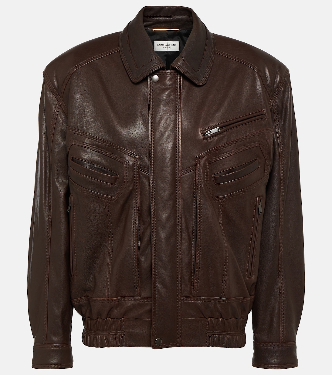 цена Кожаный пиджак Saint Laurent, коричневый