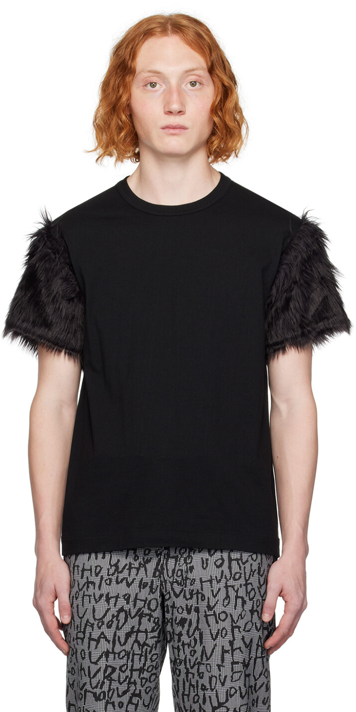 

Черная футболка из искусственного меха со вставками Comme des Garçons, Черный