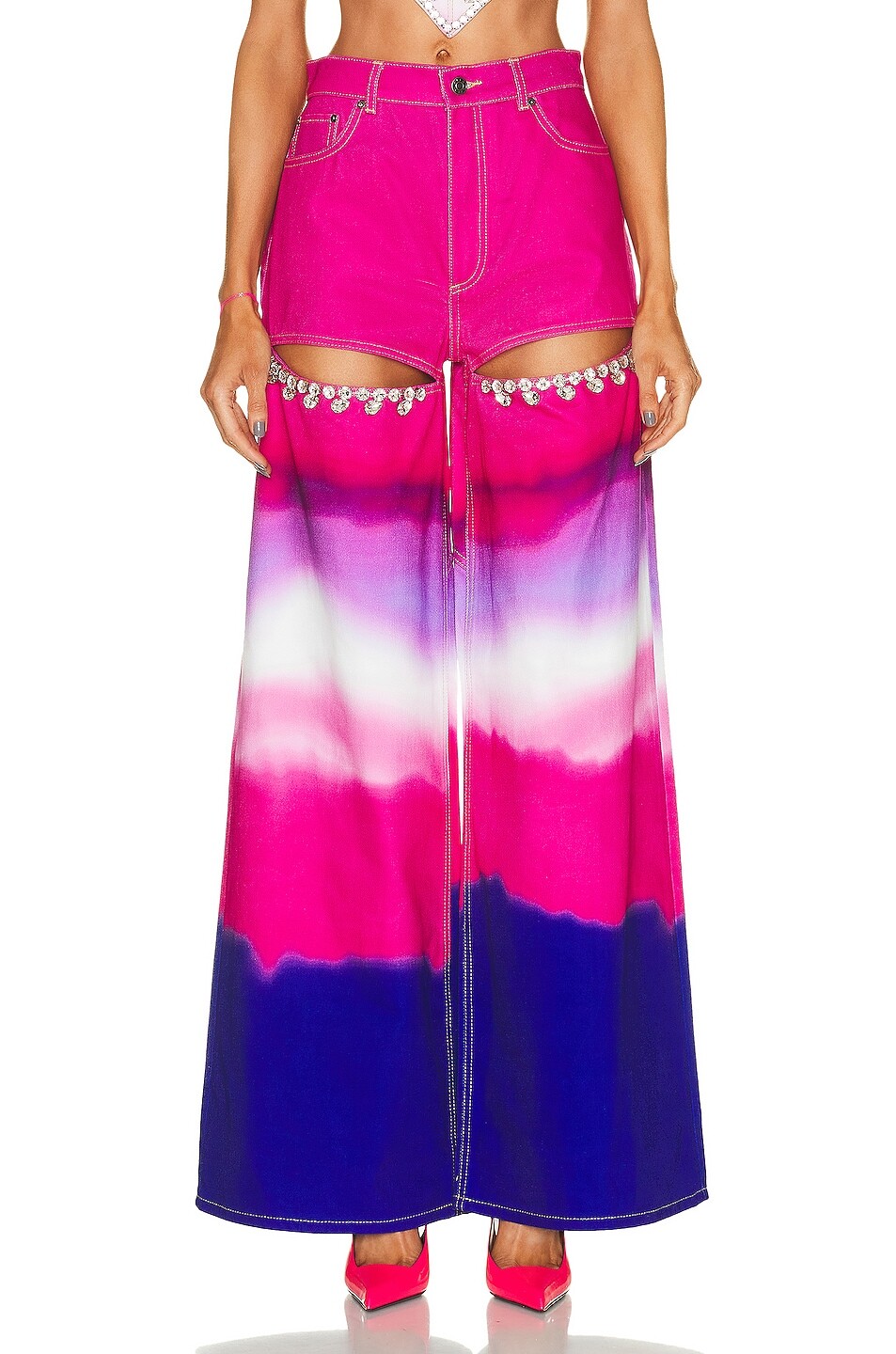 

Брюки Area Wide Leg Crystal Slit Ombre, цвет Pink Multi