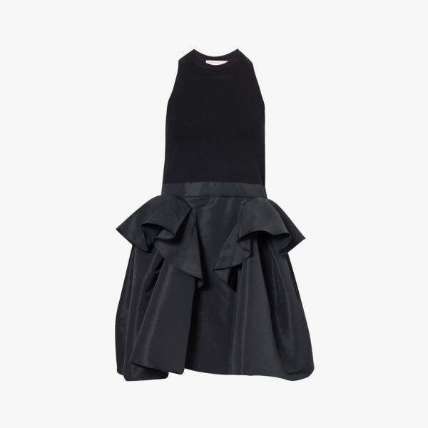 

Платье мини из смесового хлопка с объемной юбкой и баской Alexander Mcqueen, черный