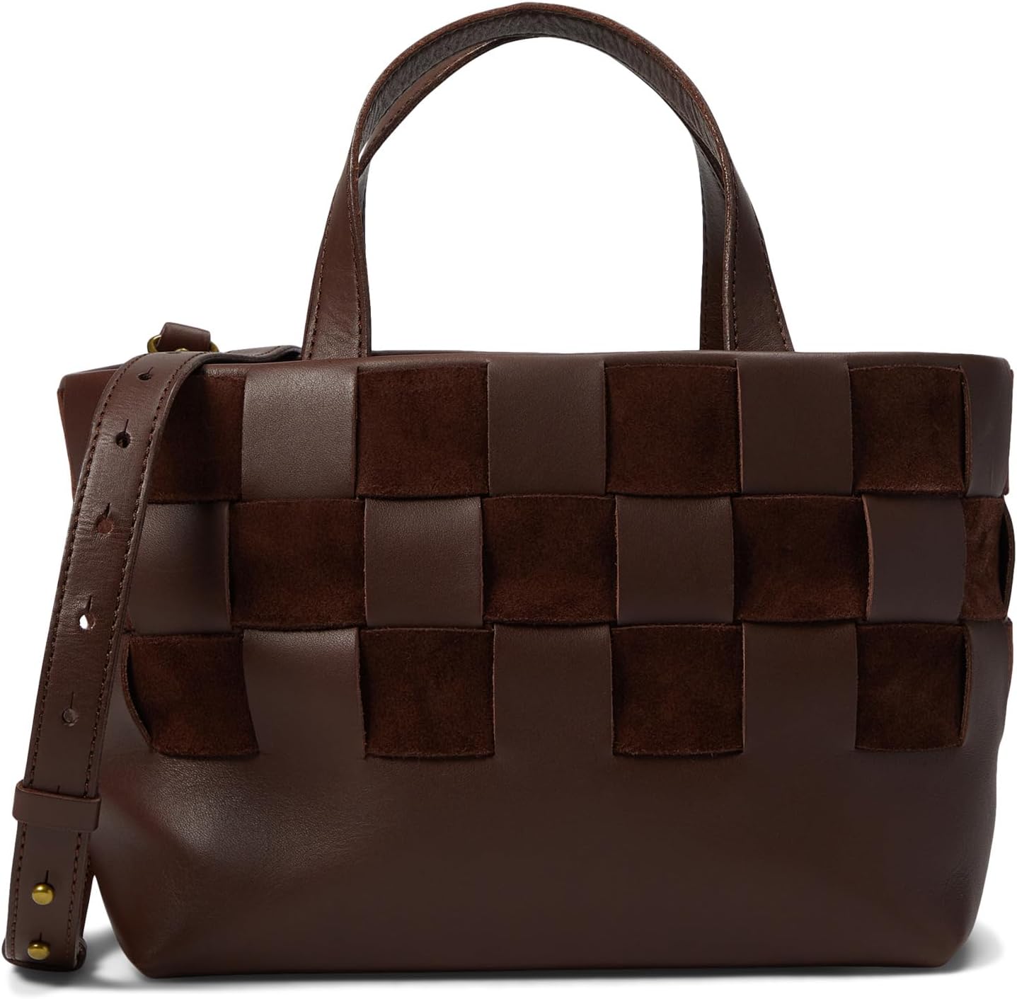 Миниатюрная сумка-тоут через плечо Basketweave из кожи и замши Madewell, цвет Chocolate Raisin