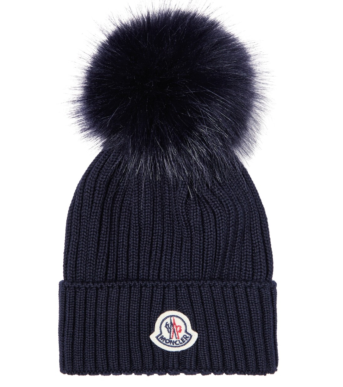 

Шапка-бини из натуральной шерсти с логотипом Moncler Enfant, синий