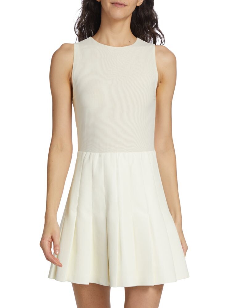 

Расклешенное кожаное платье Chara из веганской кожи Alice + Olivia, цвет Ecru