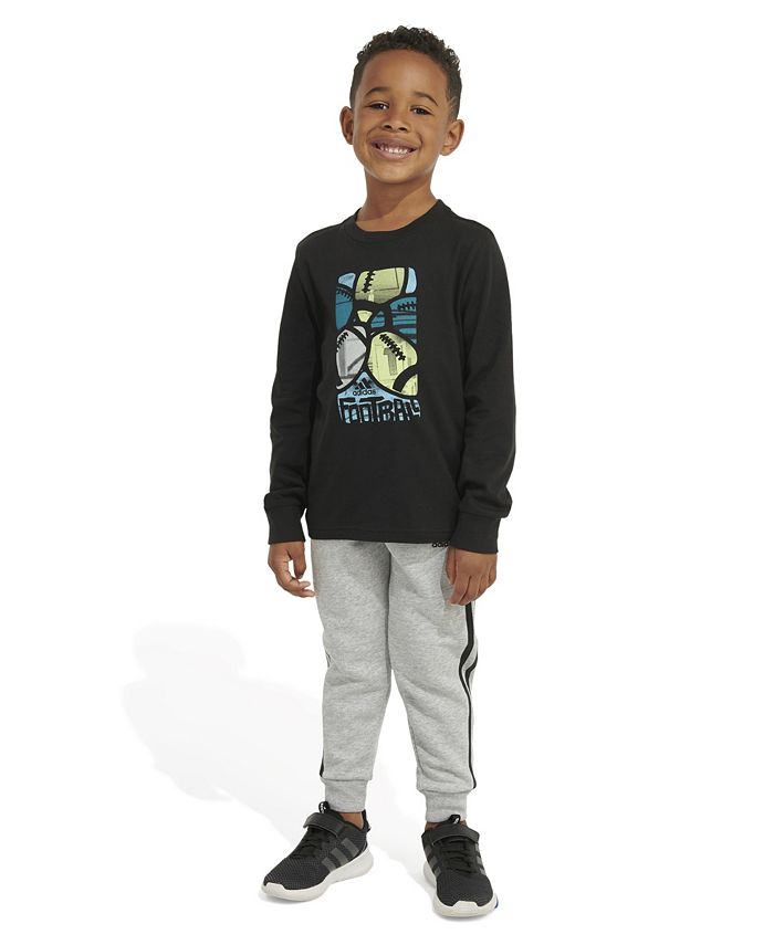 Хлопковая футболка для мальчиков и флисовые спортивные штаны Heather, комплект из 2 предметов adidas, мультиколор