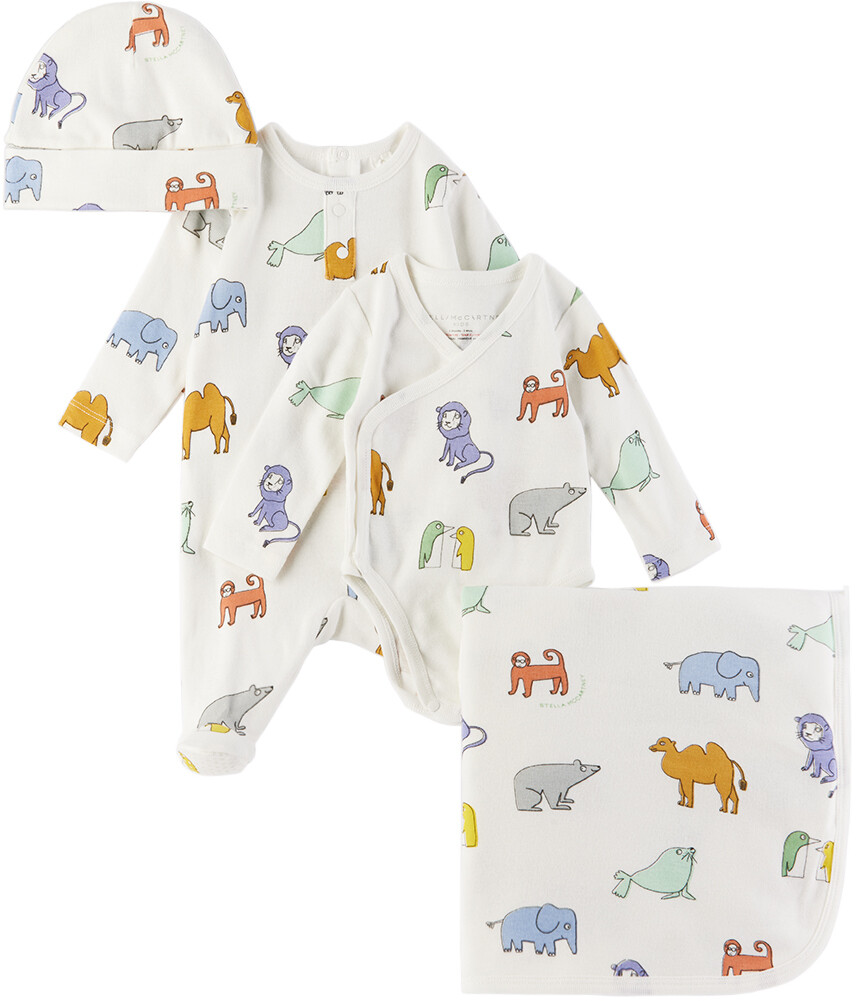 

Белый комплект из четырех предметов с животным принтом Baby Stella McCartney