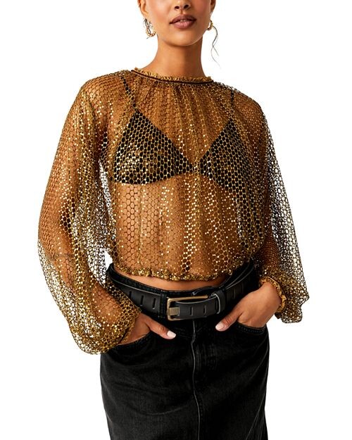 

Сетчатый топ с пайетками Sparks Fly Free People, цвет Black