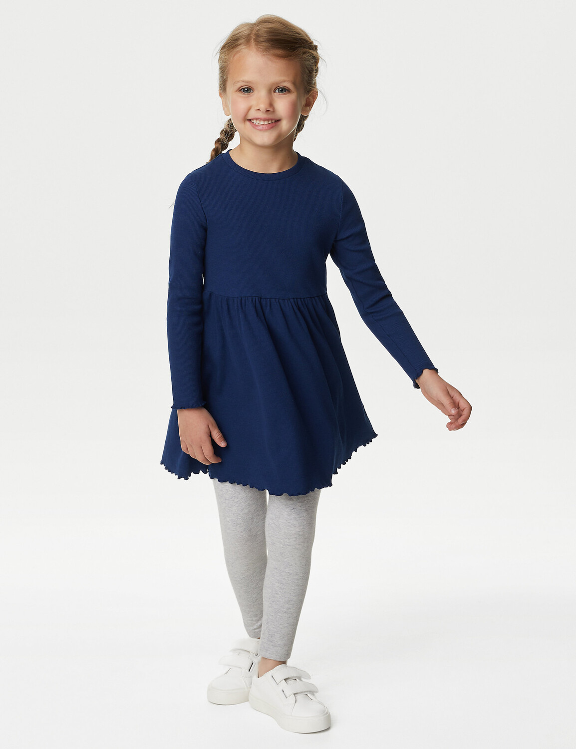 

Хлопковое платье в рубчик (2–8 лет) Marks & Spencer, темно-синий