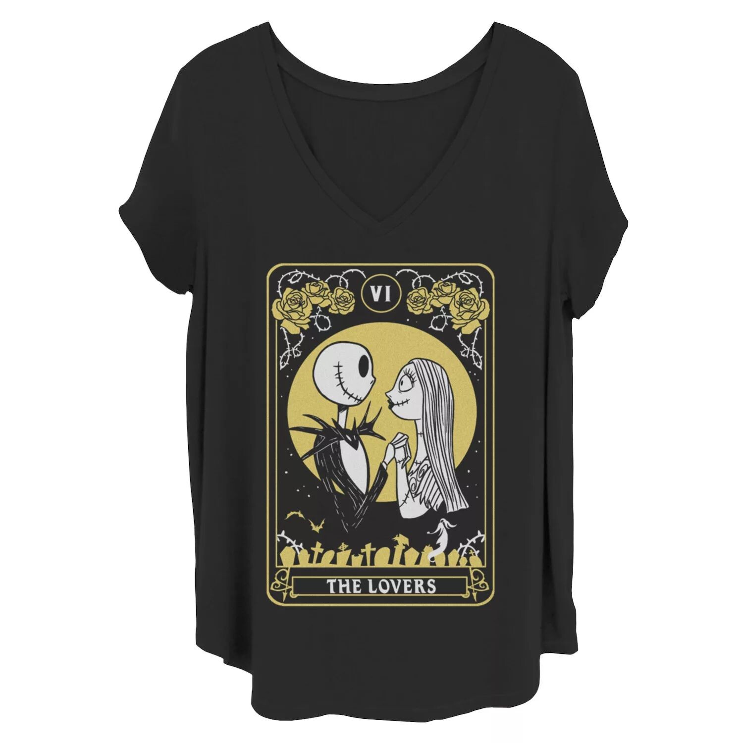 

Детская футболка больших размеров «Кошмар перед Рождеством» Disney's Jack & Sally Card с V-образным вырезом и графическим рисунком Disney