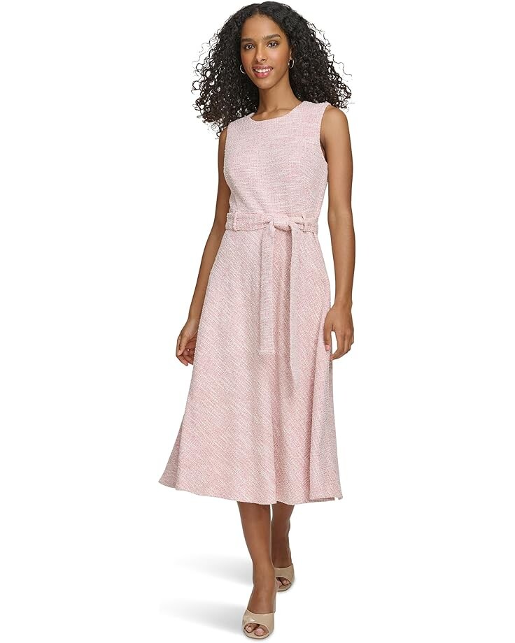 

Платье Calvin Klein A-Line Midi Tweed with Tie Belt, цвет Blsm Multi