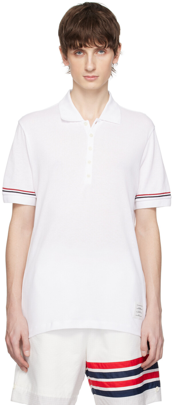 

Белая футболка-поло с нашивками Thom Browne, цвет White