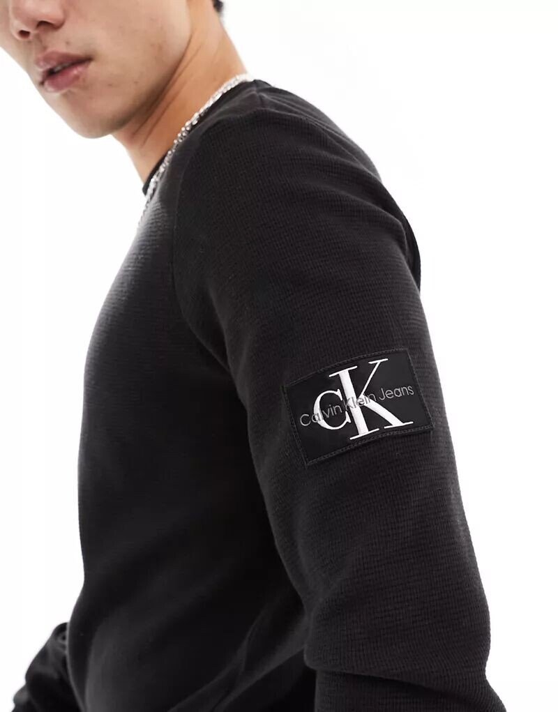 

Черная рубашка с длинными рукавами и вафельной структурой Calvin Klein
