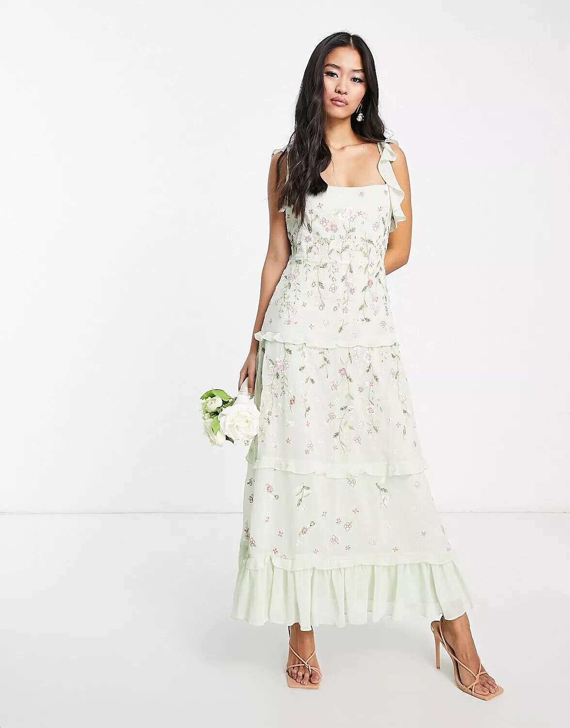 

Шалфейное платье миди на бретельках с вышивкой ASOS Bridesmaid
