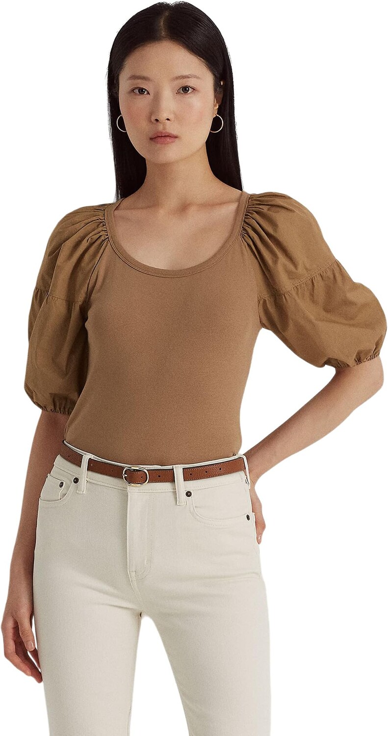 

Футболка Petite из эластичного хлопка с пышными рукавами LAUREN Ralph Lauren, цвет New Tan