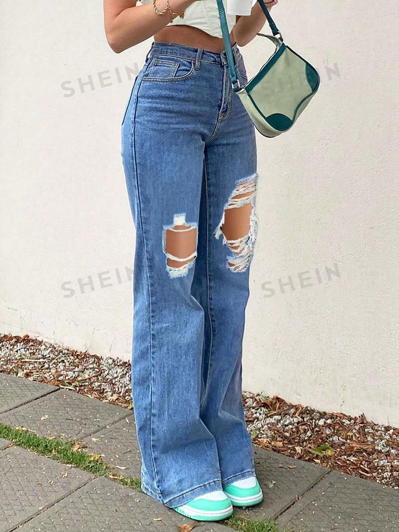 Женские прямые джинсы с карманами, средняя стирка