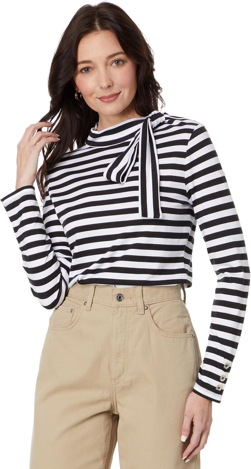 

Топ с длинными рукавами и завязками в полоску Tommy Hilfiger, цвет Black/White