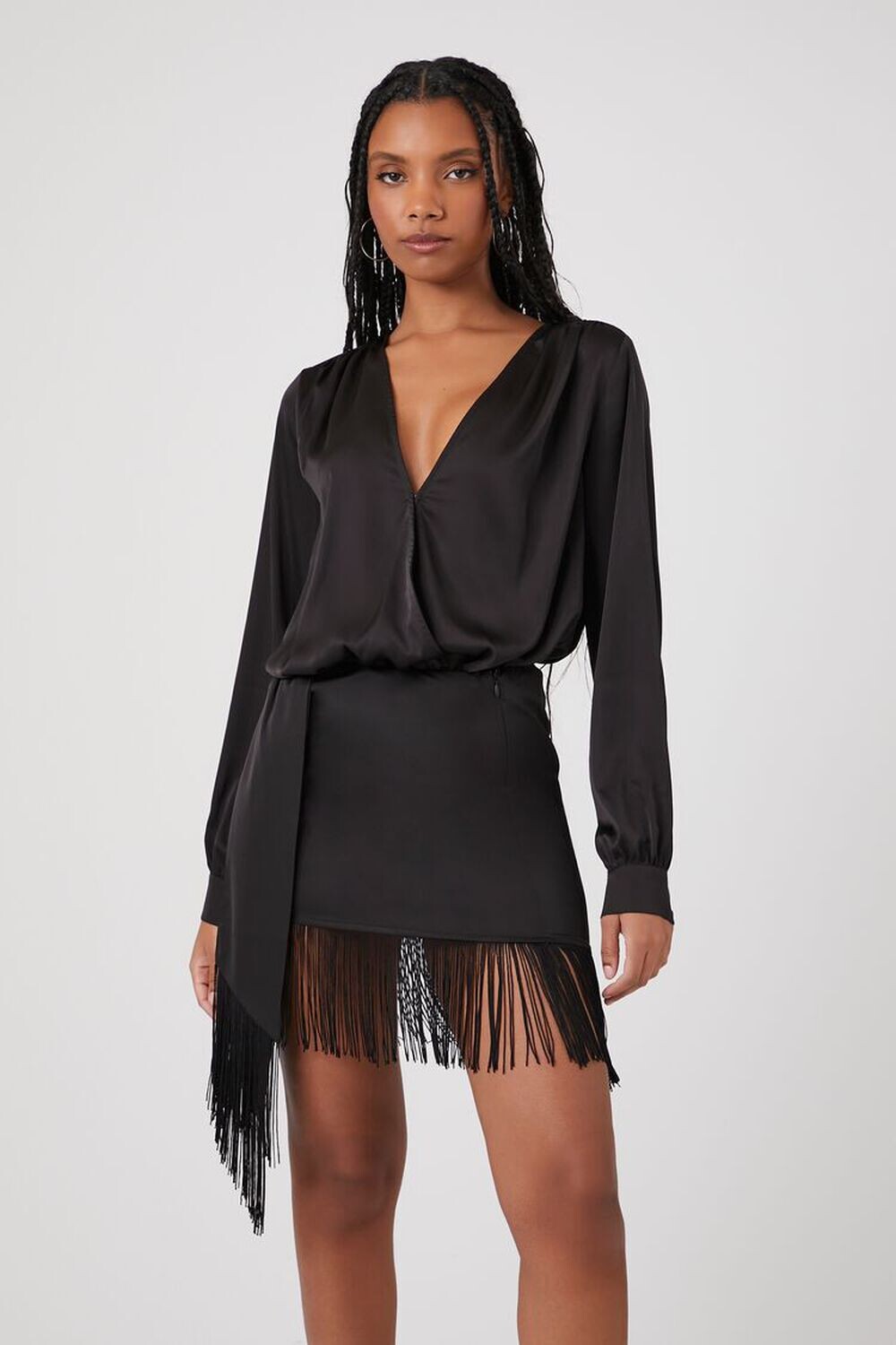 

Атласная мини-юбка с бахромой Forever 21, черный