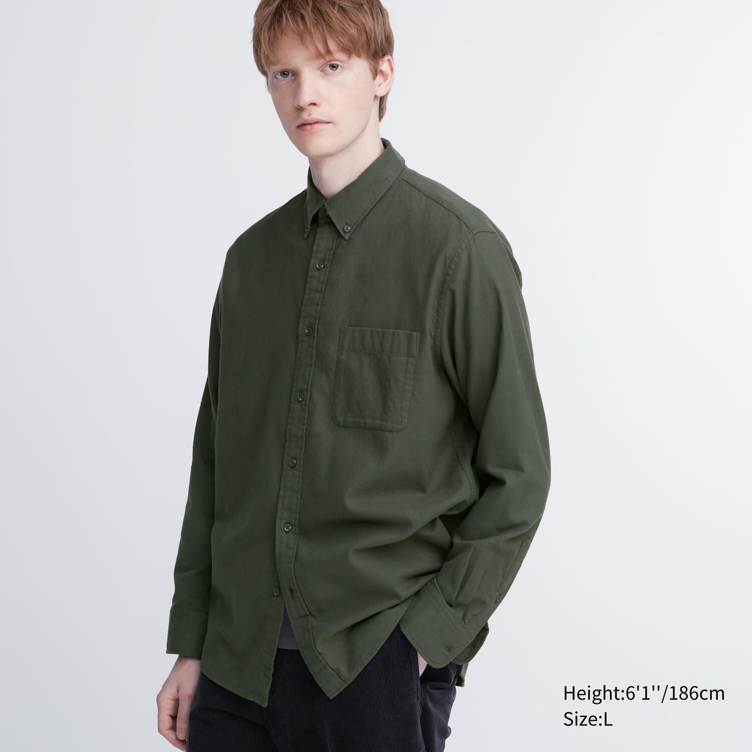 

Фланелевая рубашка стандартного кроя UNIQLO, оливковый