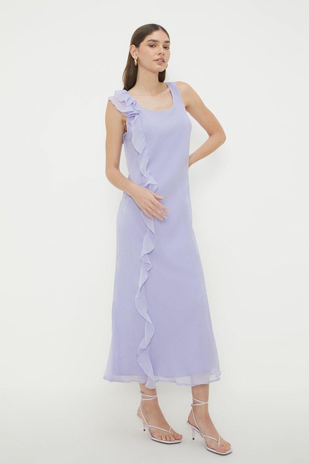 

Шифоновое платье миди с рюшами Dorothy Perkins, синий