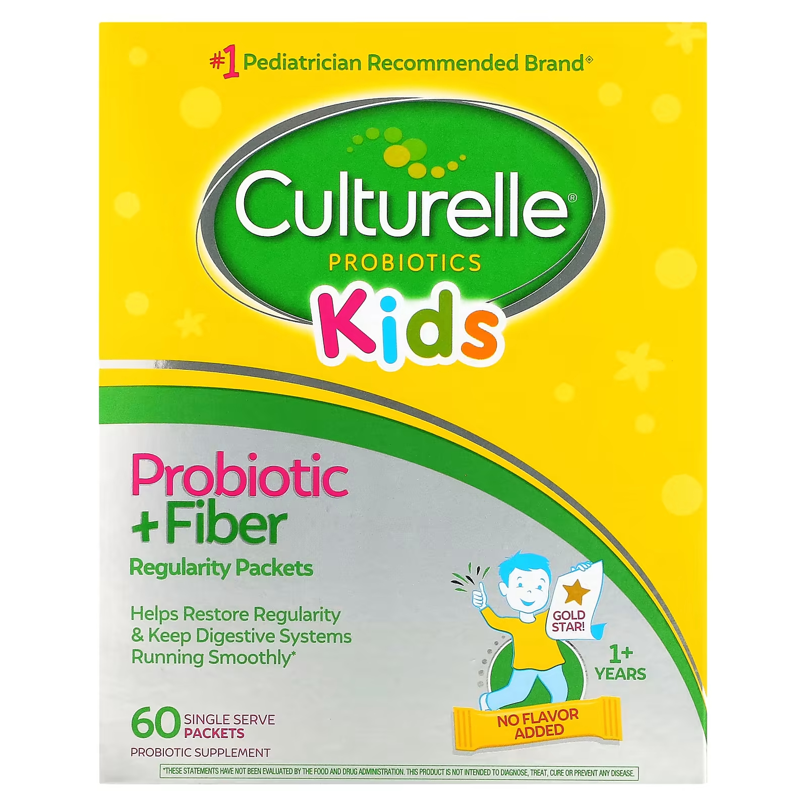 Culturelle Kids Пробиотик + клетчатка для детей от 1 года, без вкусовых добавок, 60 порционных пакетов culturelle kids чистые пробиотики от 1 года без ароматизаторов 50 порционных пакетиков