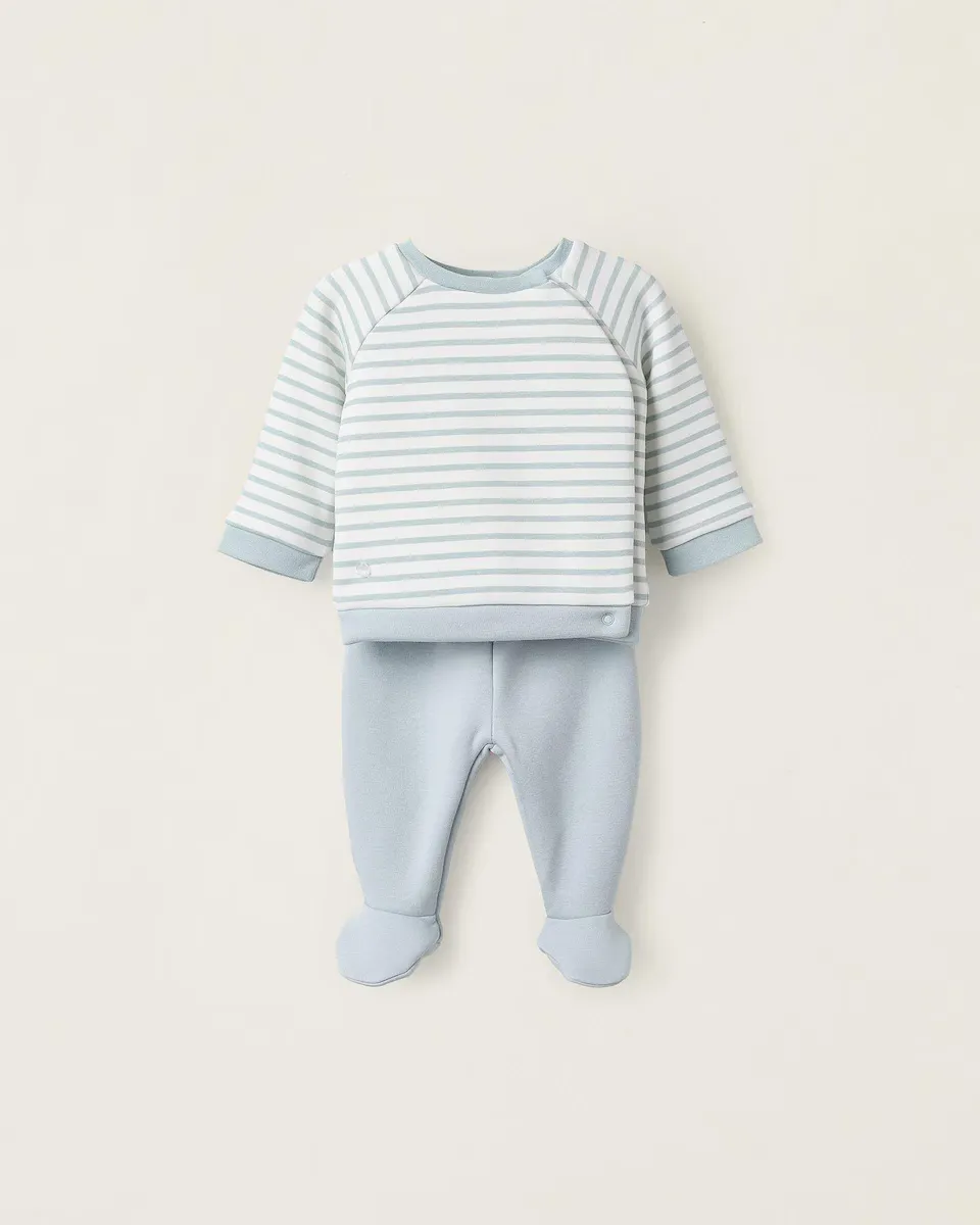 

Комплект спортивной одежды в полоску для мальчика с термоэффектом Zippy, светло-голубой