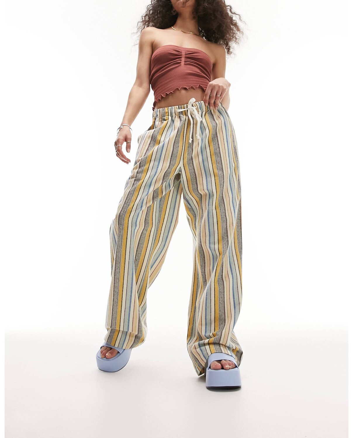

Разноцветные брюки без застежки с текстурированными полосками Topshop