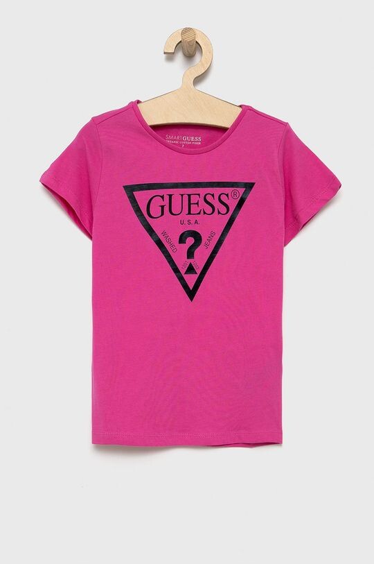 

Детская хлопковая футболка Guess, фиолетовый