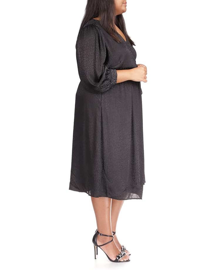 Платье Michael Kors Plus Size Cheetah Jacquard Midi Wrap Dress, черный