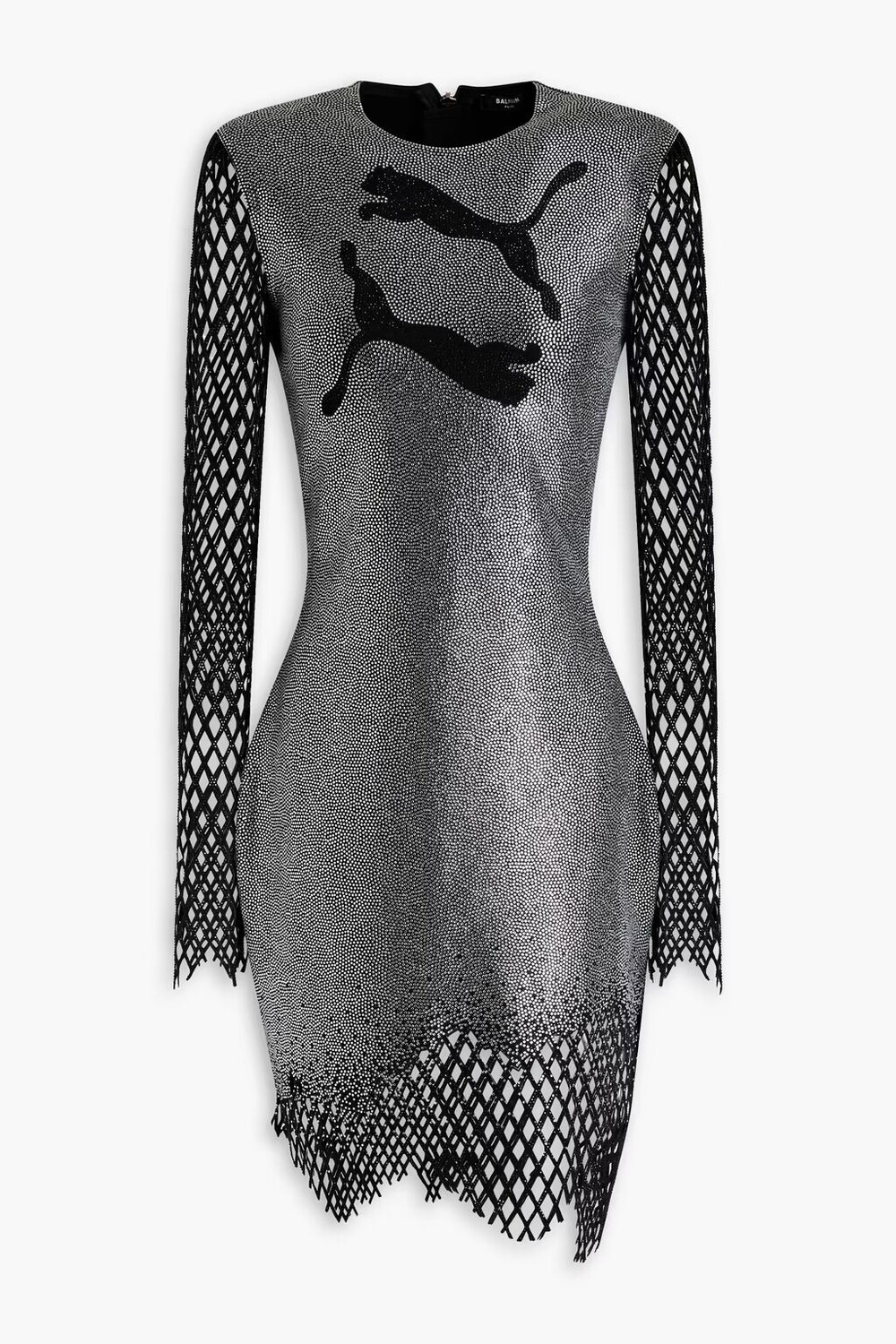 

Мини-платье из декорированного джерси и сетки Puma X Balmain, серебро