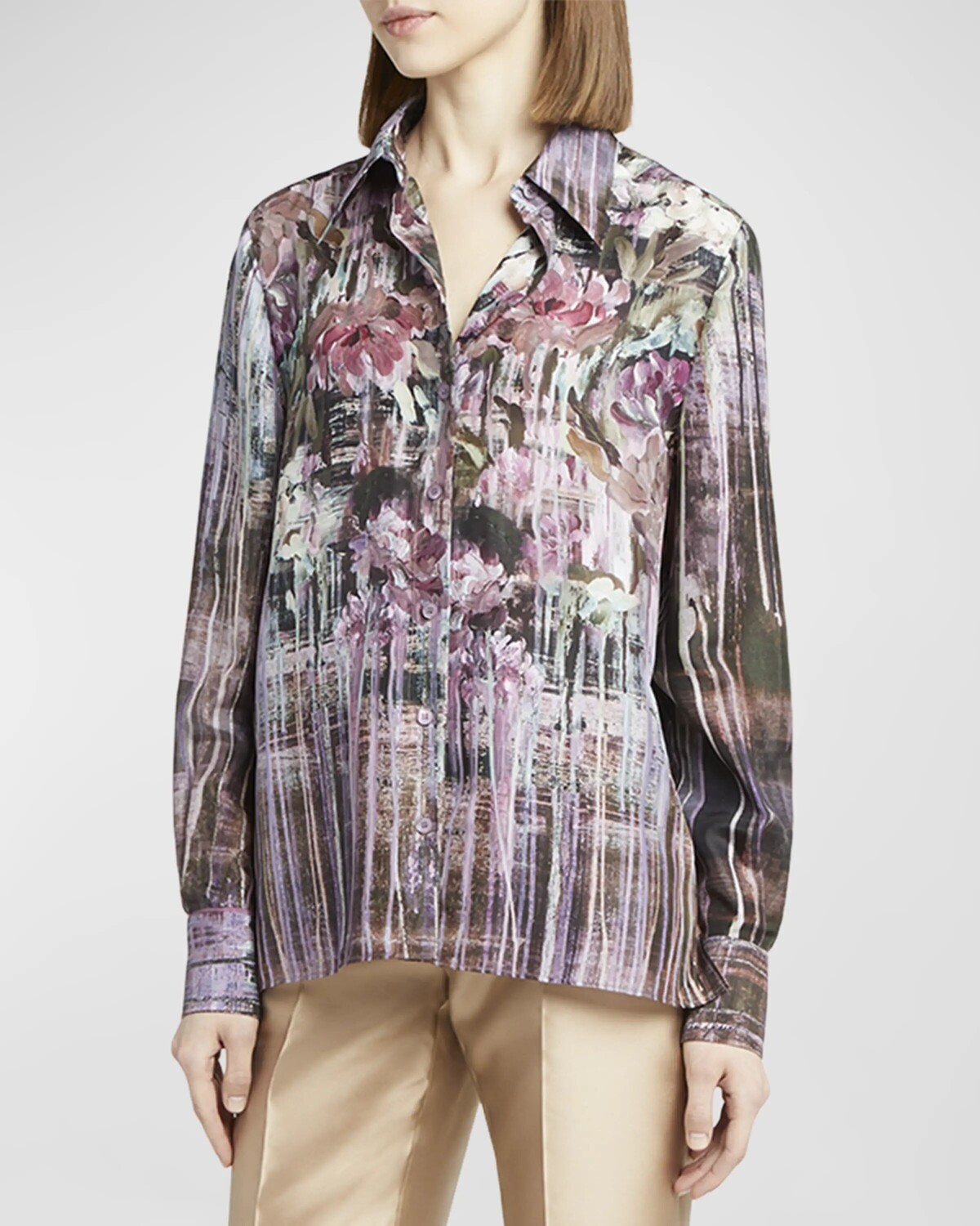 

Шифоновая блузка с принтом на пуговицах Alberta Ferretti, цвет Violet Multi