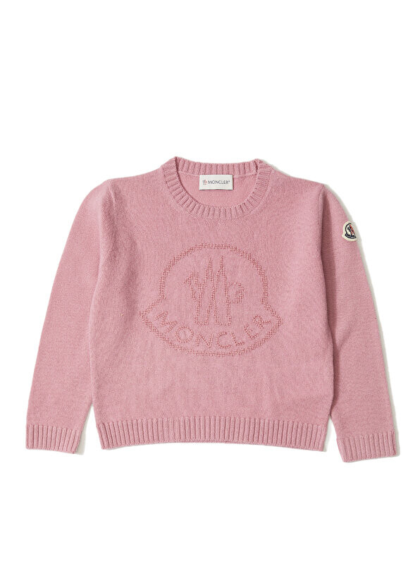 

Розовый шерстяной свитер с жаккардовым логотипом для девочек Moncler