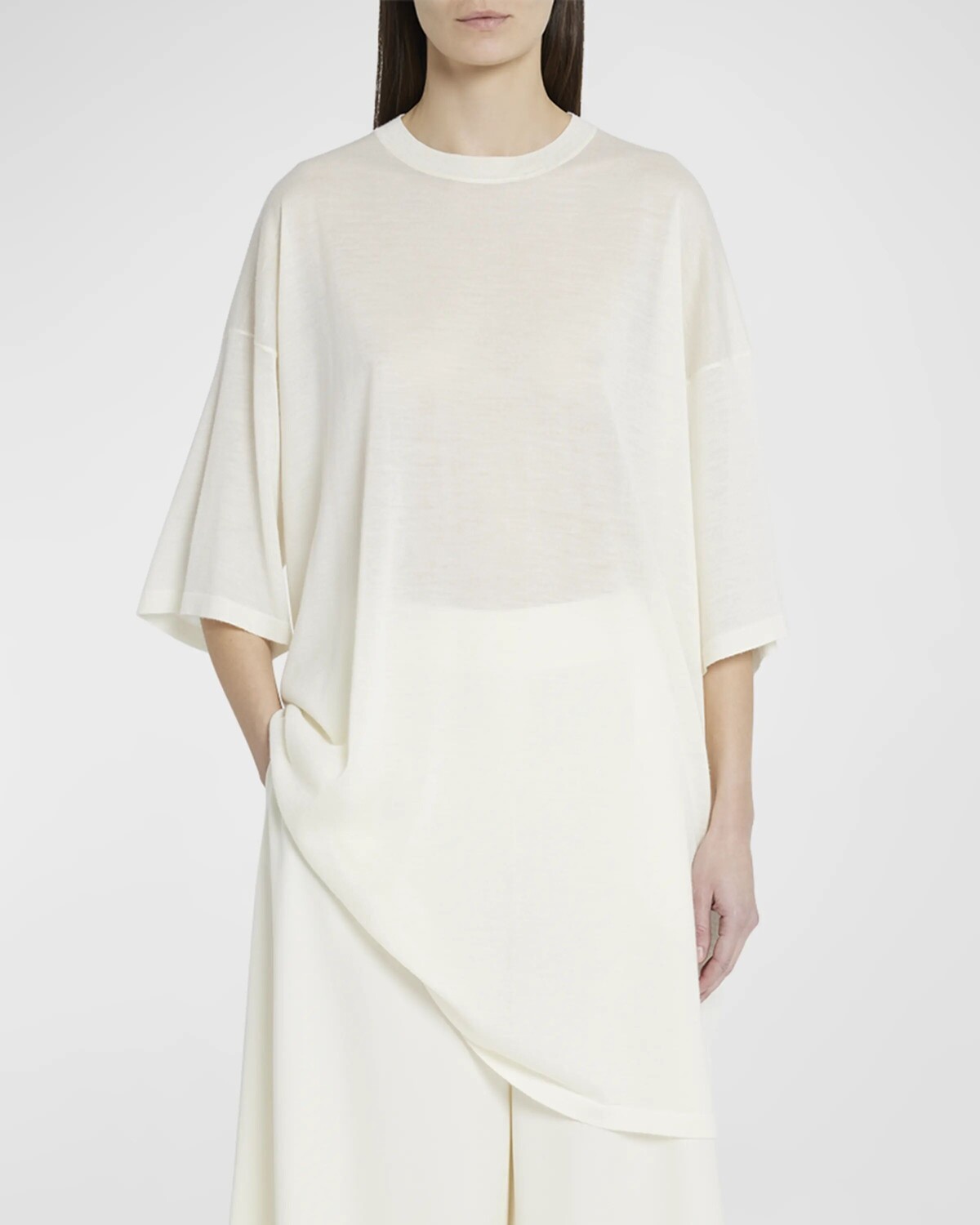 

Кашемировый топ оверсайз с короткими рукавами Graig THE ROW, цвет Ivory