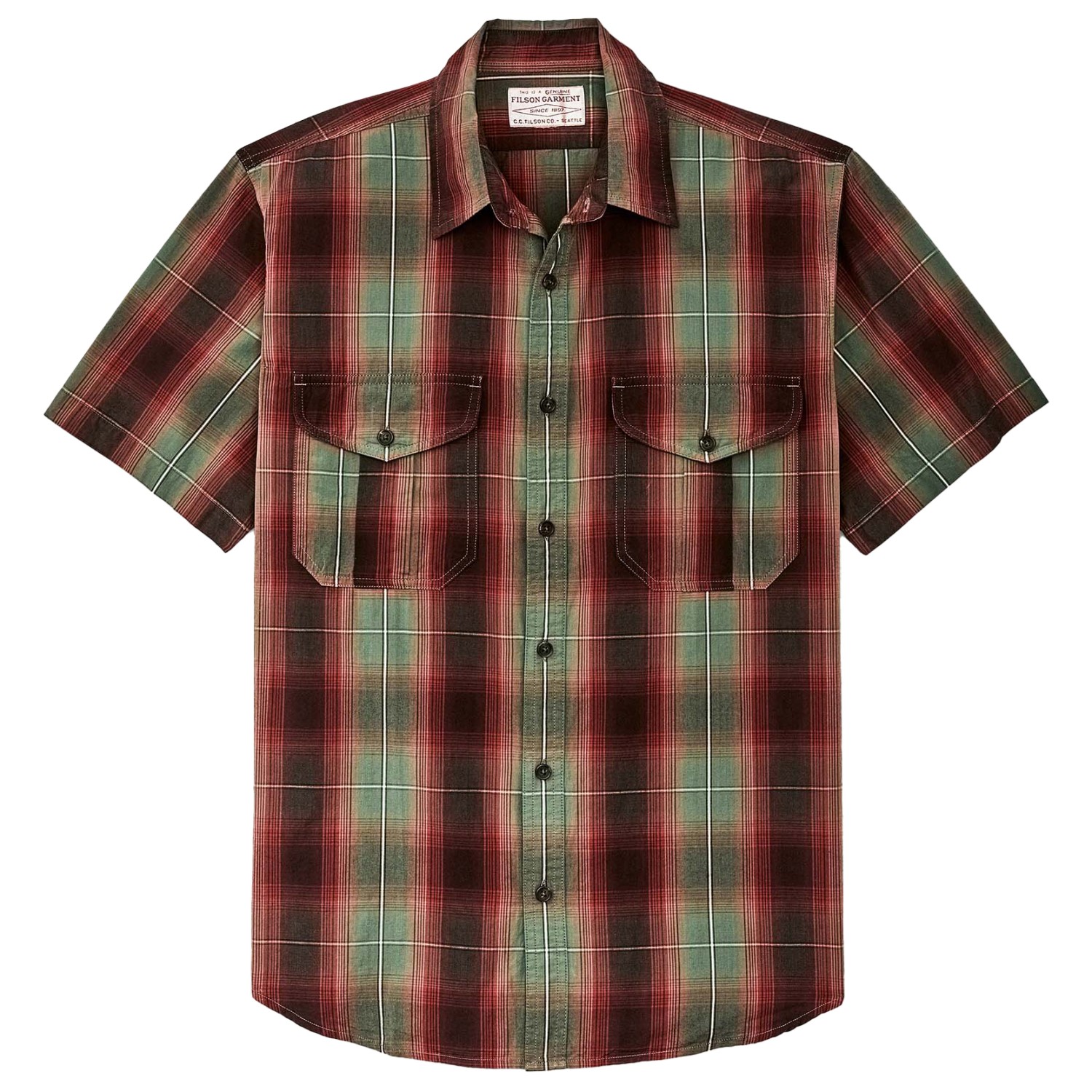 Рубашка Filson Washed S/S Feather Cloth Shirt, цвет Green/Red/Black Ombre