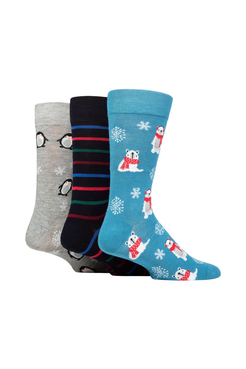 цена 3 пары рождественских бамбуковых носков SOCKSHOP Lazy Panda, синий