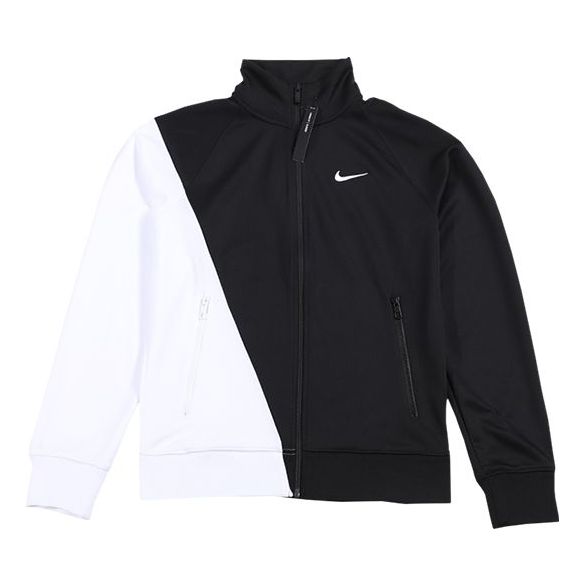 Куртка Nike Logo Colorblock Zipper Sports Jacket Black White Colorblock 'Black White', черный цена и фото