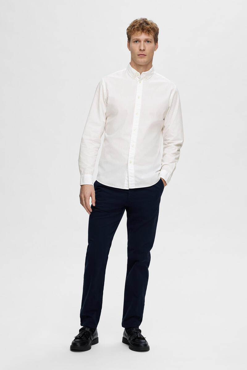 Рубашка Slim Fit с длинными рукавами из переработанного хлопка. Selected, белый