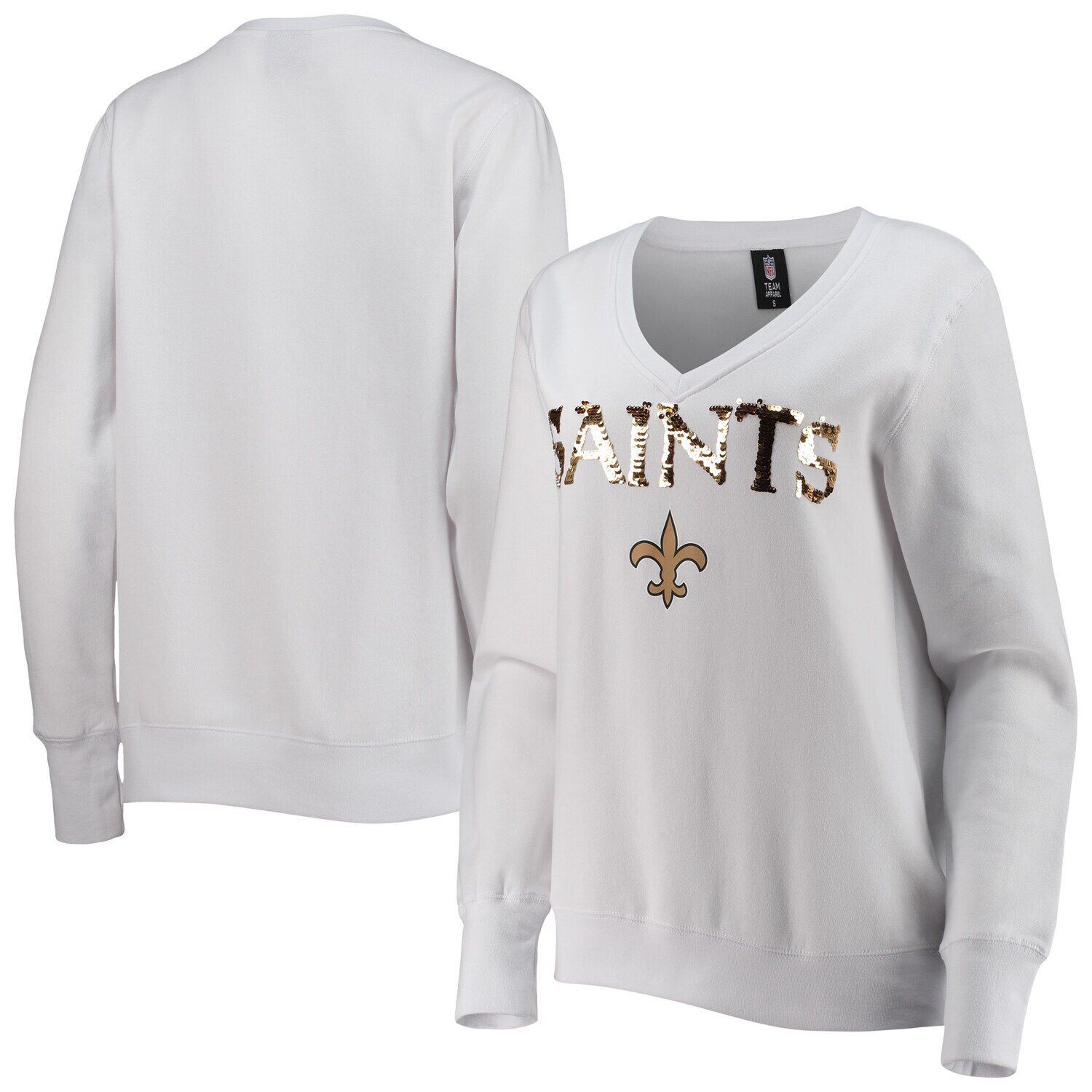 

Женский белый пуловер с v-образным вырезом Cuce New Orleans Saints Victory