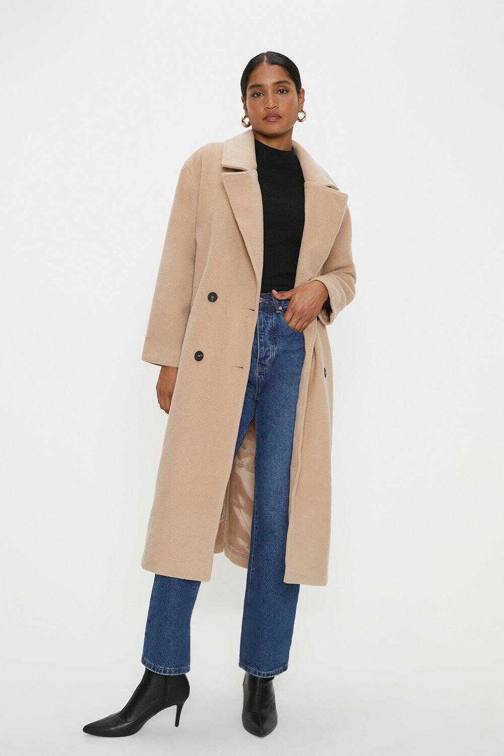 

Длинное двубортное пальто Dorothy Perkins, бежевый