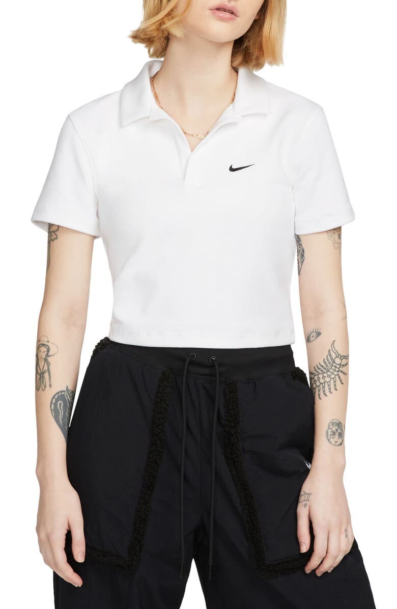 

Укороченное поло из эластичного хлопка Essentials NIKE, белый/черный