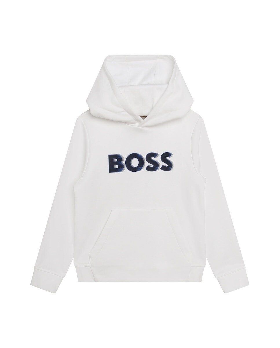 

Толстовка для мальчика с капюшоном и логотипом спереди BOSS Kidswear, белый