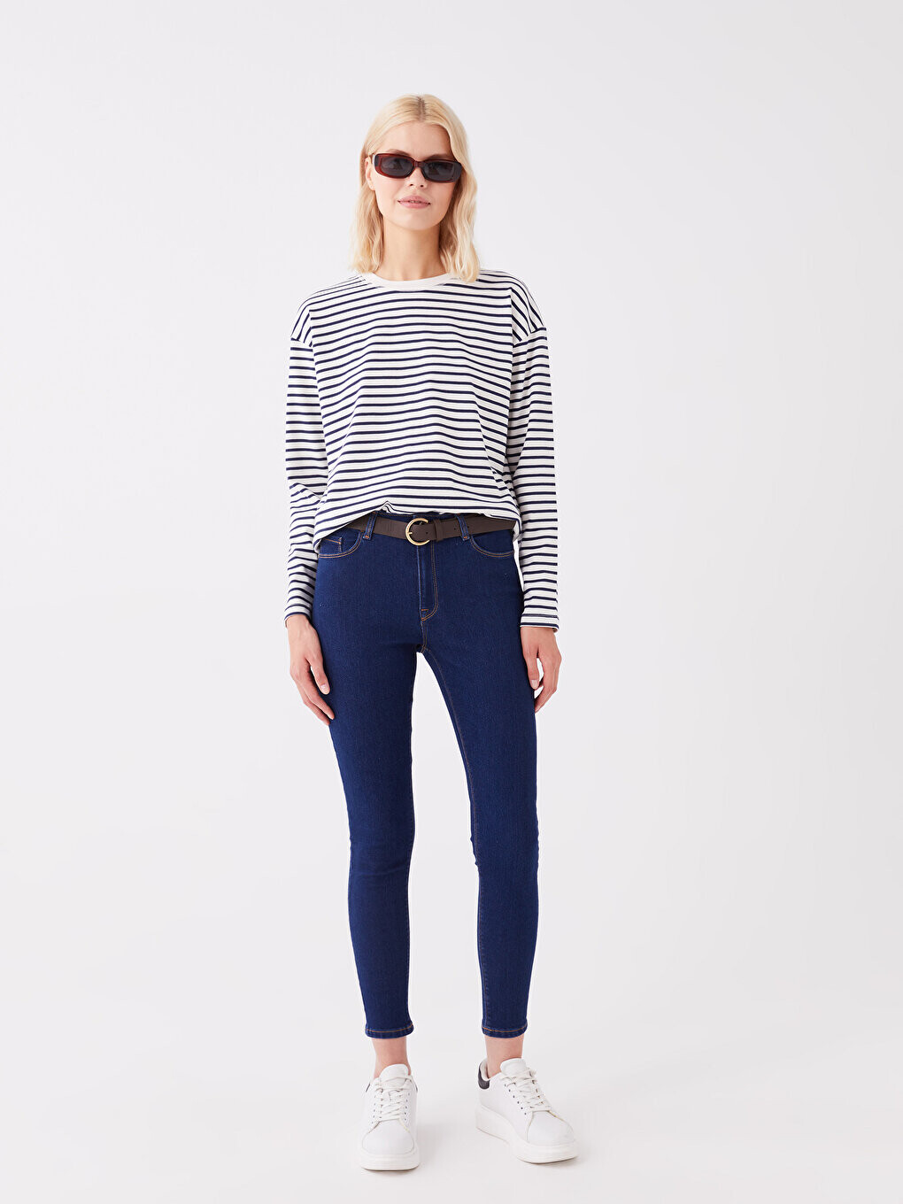 

Женские джинсовые брюки скинни с поясом на талии LCW Jeans, темное родео