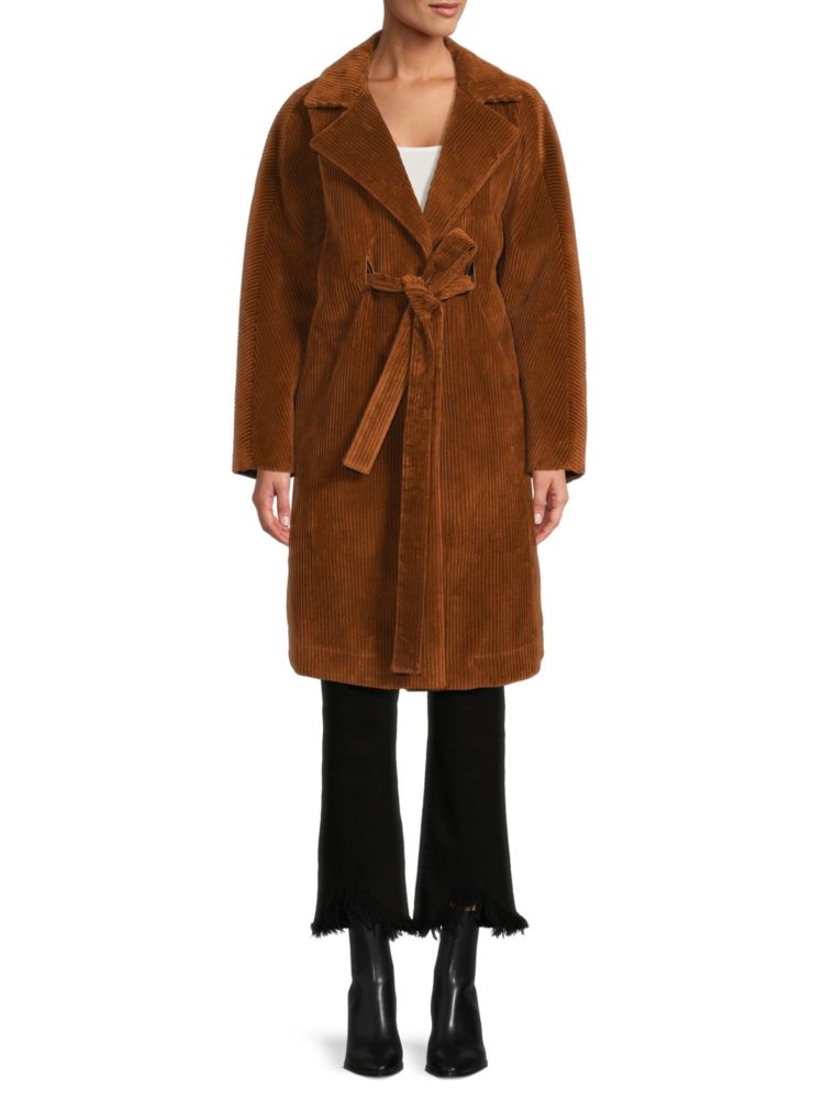 Длинное пальто в рубчик с поясом Sonia Rykiel, коричневый