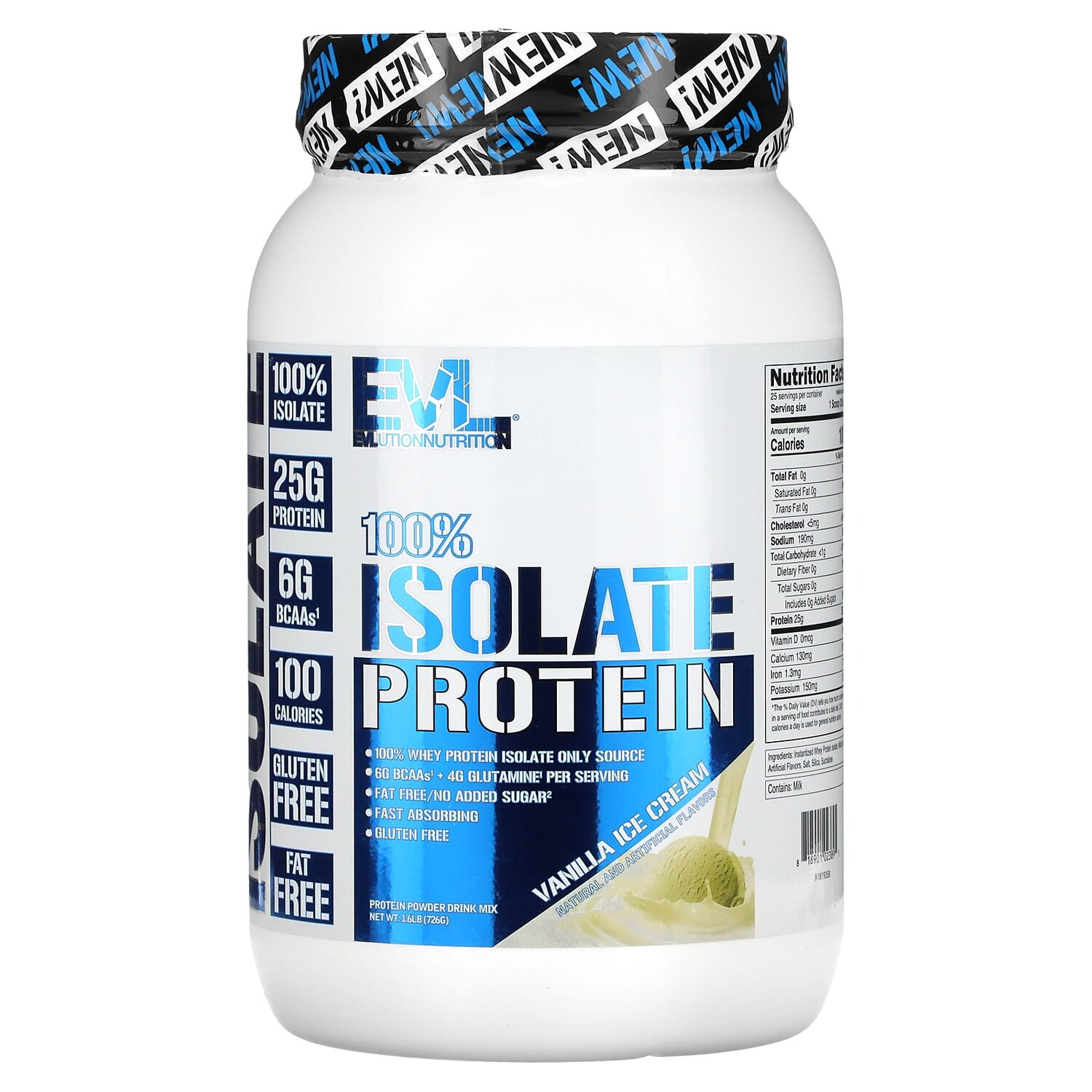 

100% изолят белка, ванильное мороженое, 726 г (1,6 фунта), EVLution Nutrition
