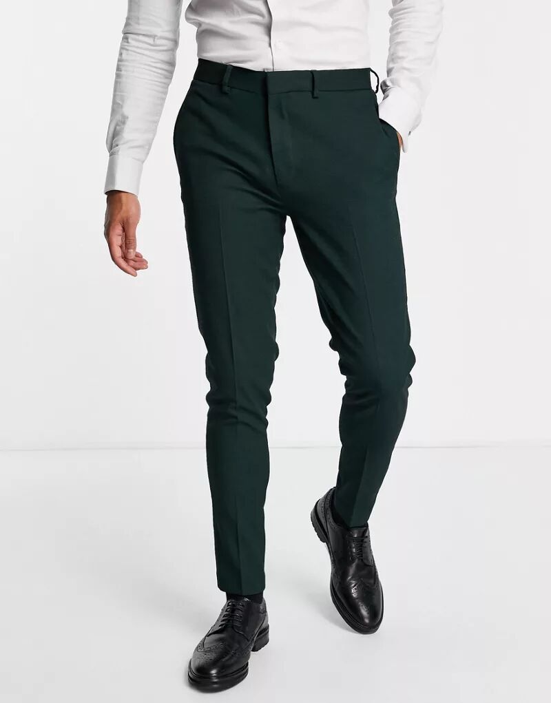 цена Супероблегающие костюмные брюки темно-зеленого цвета с микротекстурой ASOS Wedding