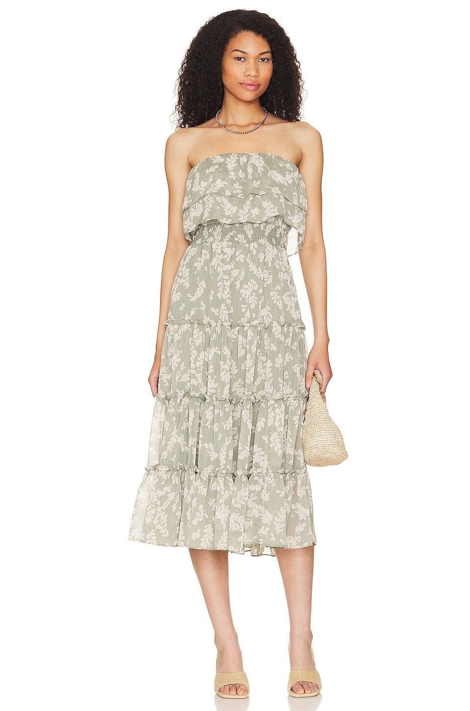 

Платье 1. STATE Strapless Ruffle Tiered, цвет Sage