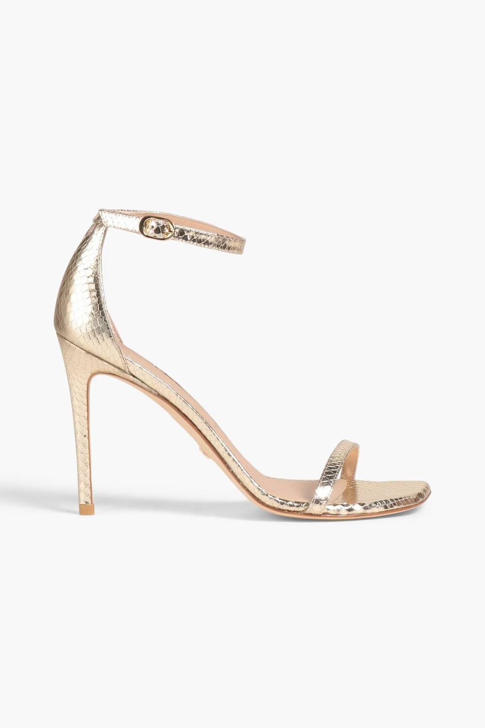 

Сандалии из кожи со змеиным эффектом металлик Stuart Weitzman, платина