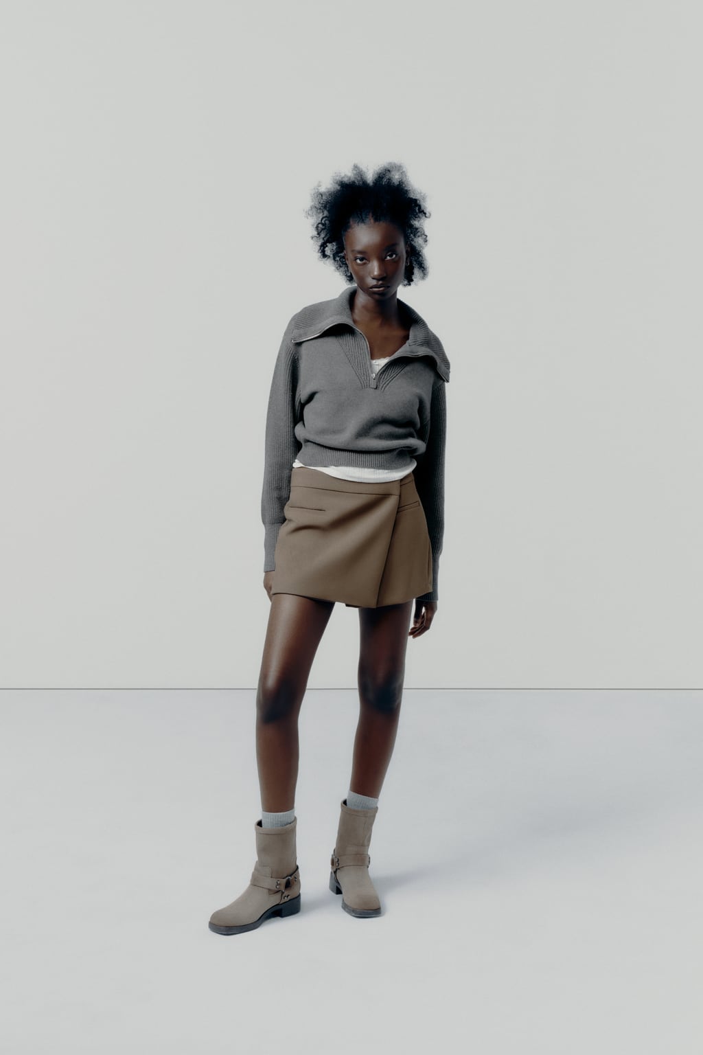 Асимметричная юбка ZARA, коричневый/серо-коричневый юбка мини асимметричная коричневый s