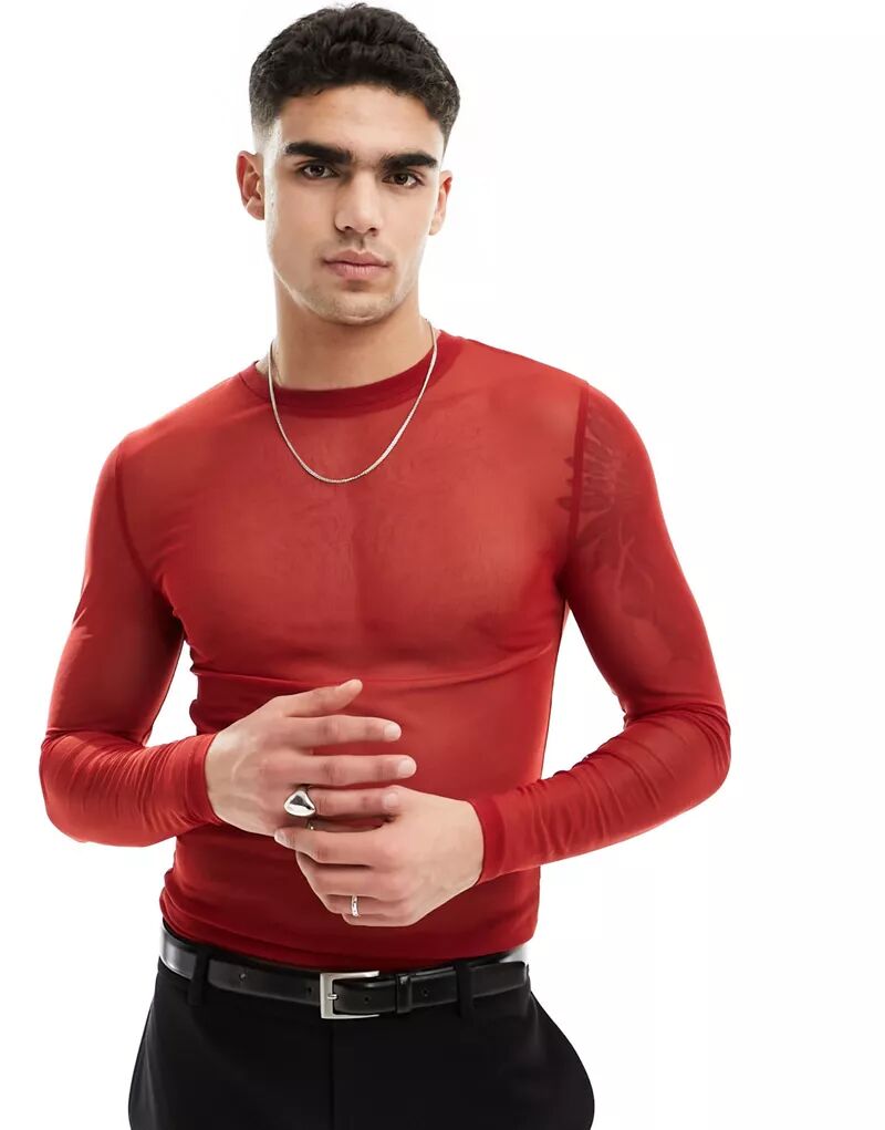 Красная сетчатая рубашка с длинными рукавами ASOS