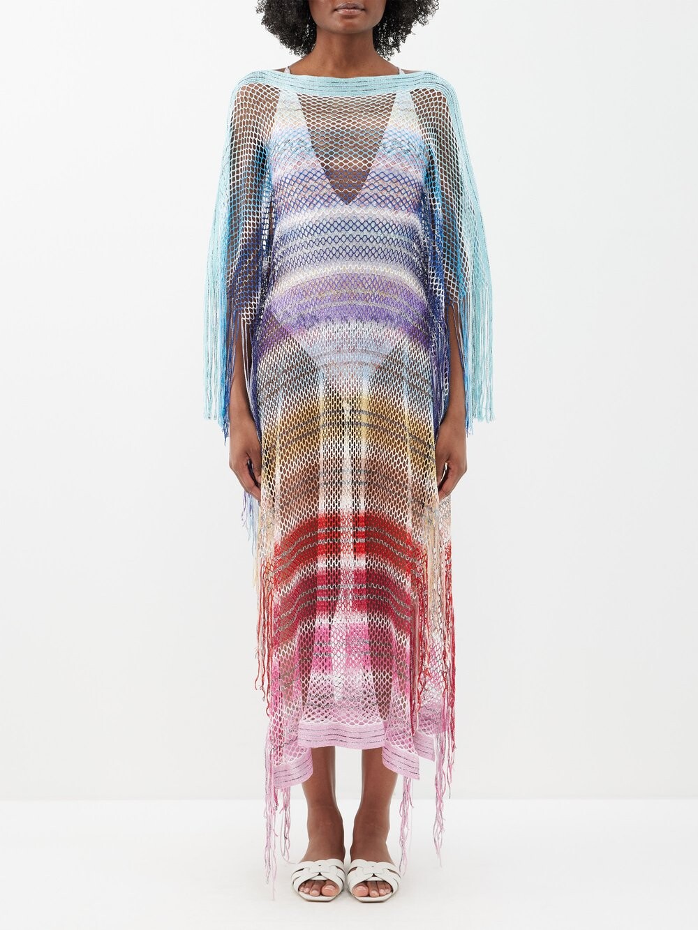 

Полосатый кафтан открытой вязки с бахромой Missoni, белый