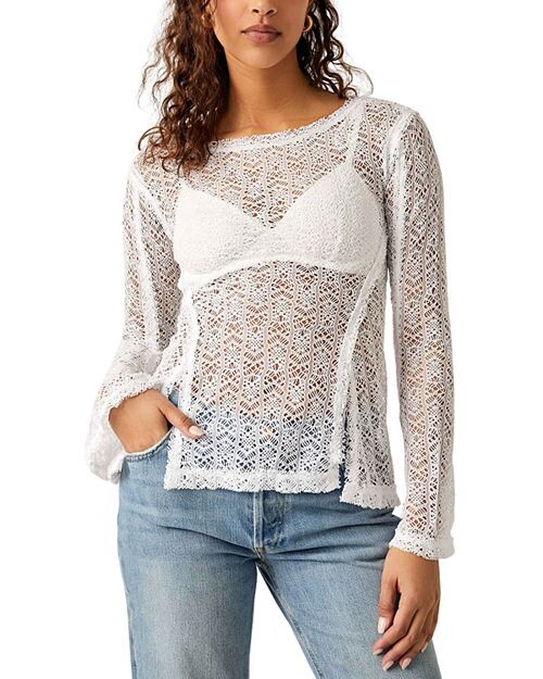 

Прозрачная футболка On The Road Twisted Free People, цвет Ivory/Cream