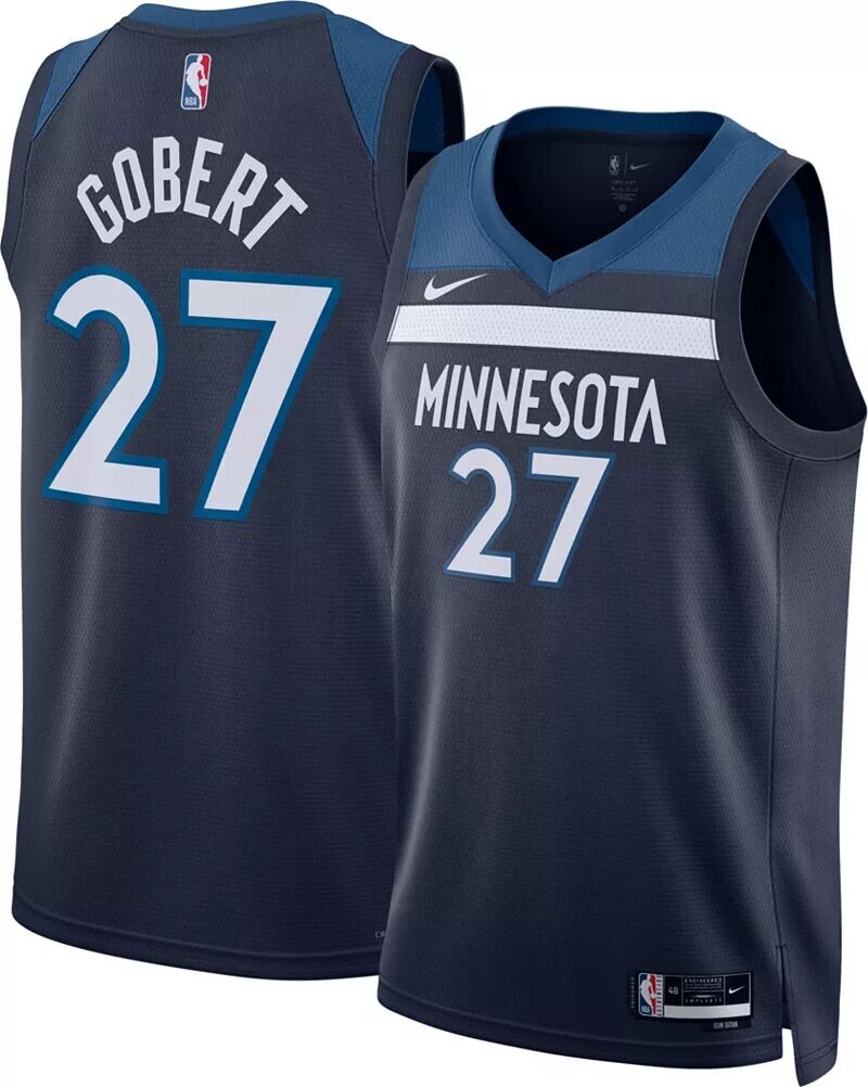 

Мужская футболка Nike Minnesota Timberwolves Rudy Gobert #27 темно-синего цвета Swingman